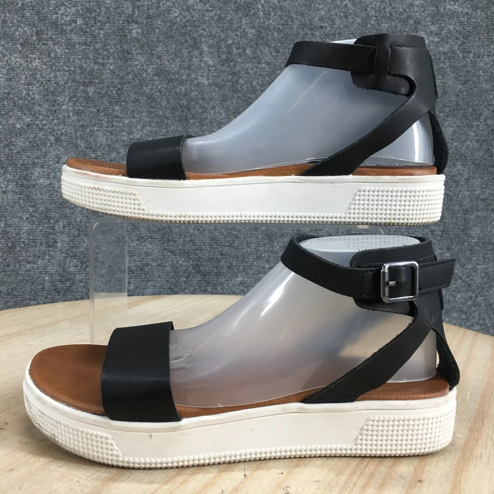 Sandalias Mia Juveniles 4 Plataformas Correa al Tobillo Cuero Negro Punta Abierta Informal Cómodas Foto 2 de 4