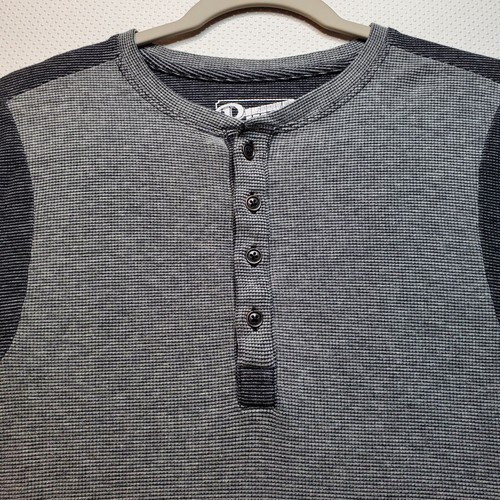 Retrofit Men Long Sleeve Henley Shirt Small Grey Black Stripe Long Sleeve Cotton - Picture 2 of 11