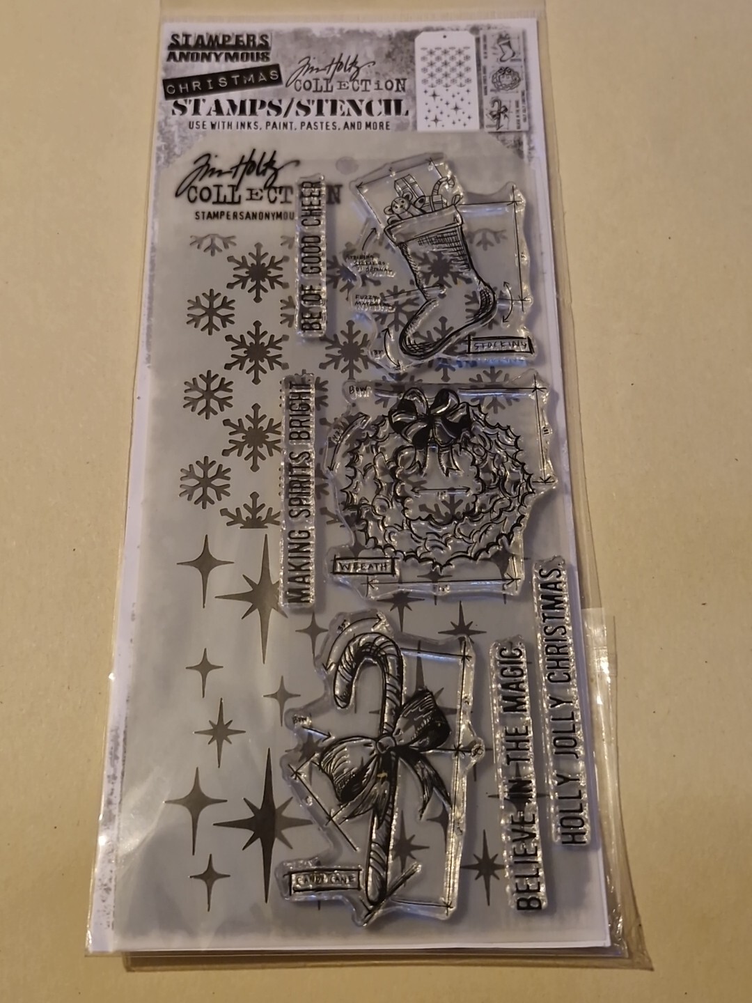 TIM HOLTZ CLEAR STAMPS/STENCIL STAMPERS ANONYMOUS BLUEPRINT CHRISTMAS 1 BNIP
