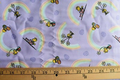 PEANUTS WOODSTOCK & RAINBOWS EGG PRINT  PURPLE 100% COTTON FABRIC  29x43 INCHES