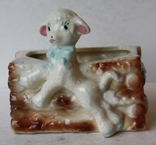 Lamb Sheep Figurine Nursery Planter Occupied Japan Ceramic Porcelain Hand Paint