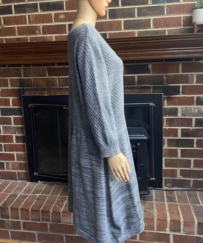 Lane Bryant Gray Silver Metallic 3/4 Sleeve Sweater Shift Dress Size 18/20 - Picture 3 of 13