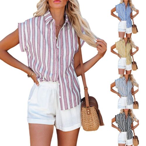 1pcs Striped Blouse Womens Button-up Tops Casual Fashionable Brand New - Picture 1 of 15