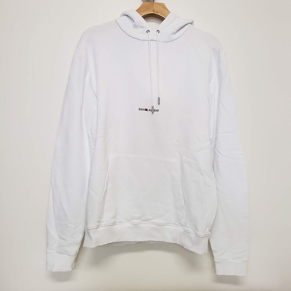 Maglione con cappuccio logo Saint Laurent piccolo cotone bianco nuovo con etichetta 850€