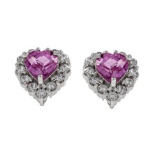 White  Pink Cubic Zirconia Heart Baby Kids Screwback Earrings Sterling Silver