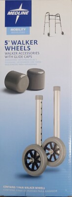 5 '' Walker Wheels Addition/ Replacement with Glide Caps Works with most Walkers