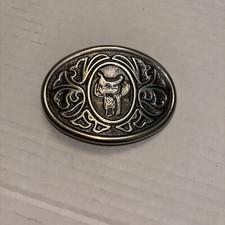 Vintage Avon Silver Belt Buckle Horse Saddle Design Western Rodeo Style