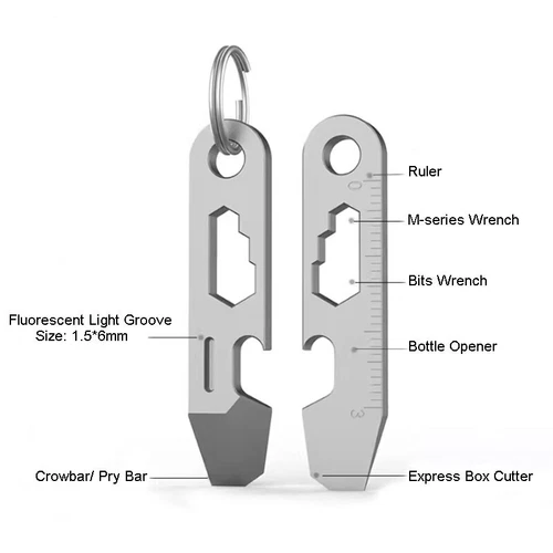 Mini Portachiavi in Lega di Titanio Pry Bar EDC Crowbar Opener Outdoor Multi Tools - Foto 3 di 10