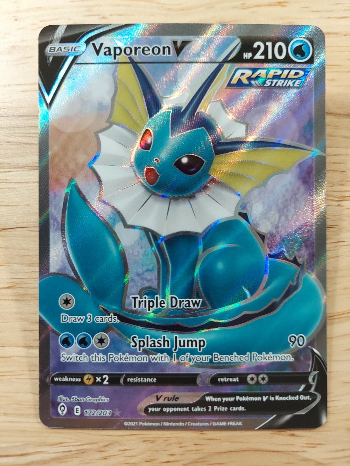 Vaporeon V 172/203 Evolving Skies NM Full Art Ultra Rare Pokemon Card