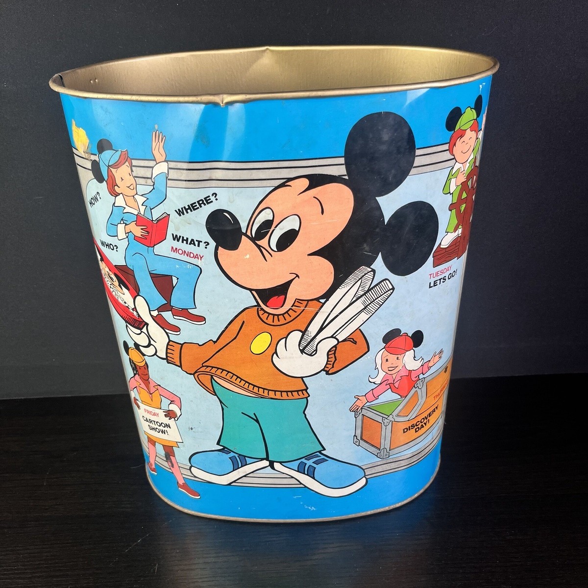 Vintage Disney Cheinco Trash Garbage Can Mickey Mouse Club