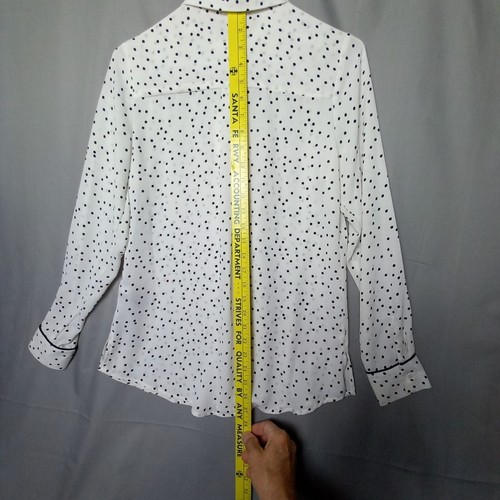 Who What Wear White Sheer Black Polka dot Blouse Button Up NWT XS Long Sleeve - Picture 7 of 12