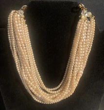 Multi Strand Iridescent Seed Bead Faux Pearl Choker Necklace Hook Clasp Vintage
