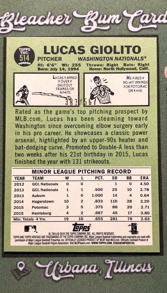2016 Topps Heritage High Number Chrome Refractor #'d /567 Lucas Giolito Rookie - Image 2 of 4