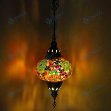 Turkish Moroccan Mosaic Ceiling Hanging Pendant Light Fixture Lamp - Free Bulb