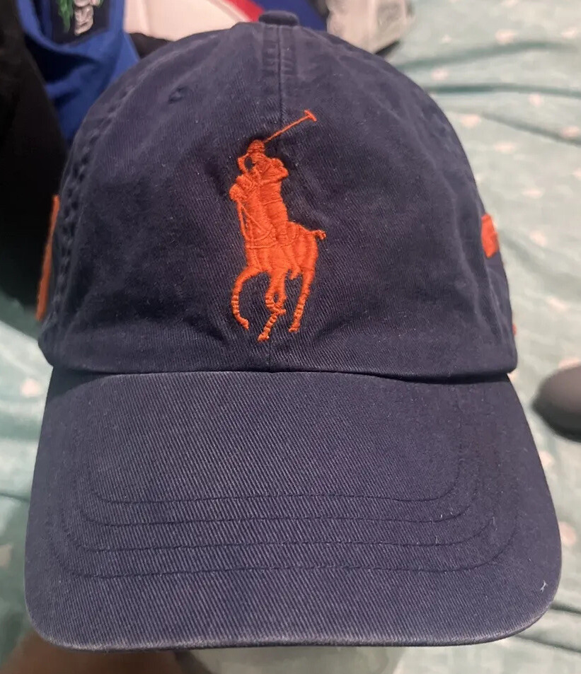 Cappello Polo Ralph Lauren Big Pony MCMLXVII in pelle strapback blu arancione ottime condizioni #3