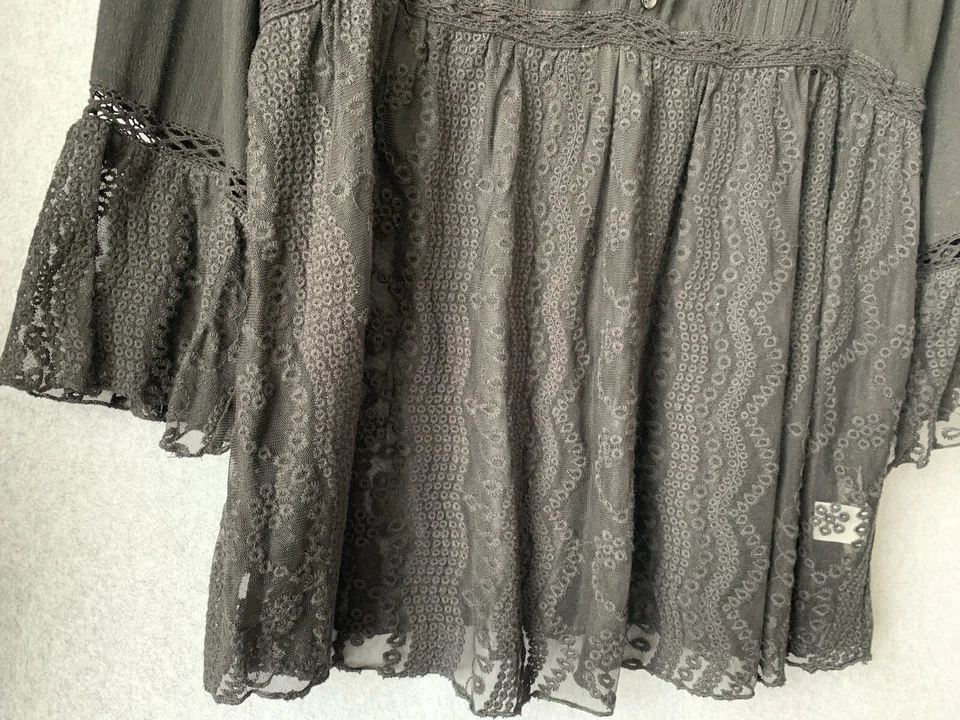 Monoreno Womens Black Top Sz M Babydoll Whimsygoth Witchy Sheer Lace Dark Fairy - Image 2 of 4