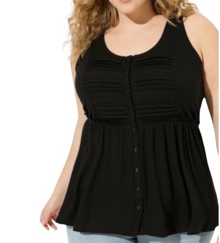 TORRID DeepBlack Textured Jersey Scoop Neck Button Down Babydoll Top NWT Size 2X