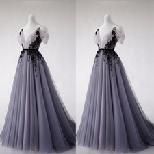 Gothic Black and Purple Wedding Dresses Cold Sleeve Lace Appliques Bridal Gowns