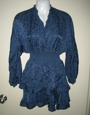 #177 Dress S J Roberts Bright Blue Sateen Ruffles Party Dance Cocktail