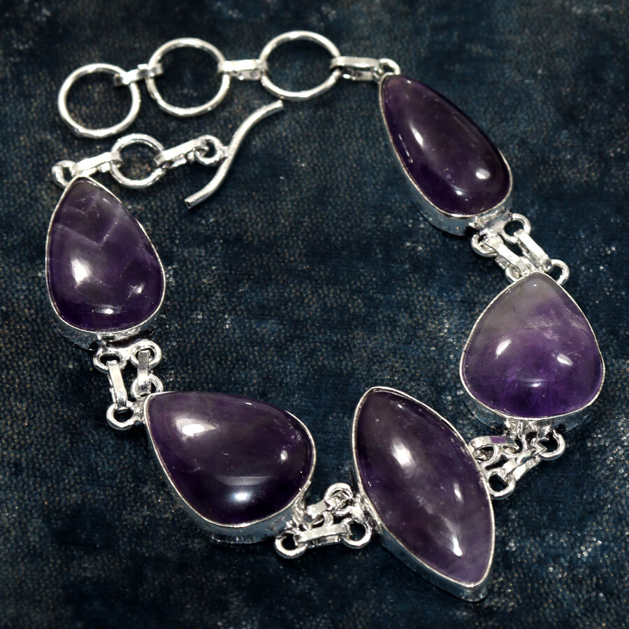 Handmade 925 Silver Plated Amethyst Bracelet Jewelry Size 9 Inches JW