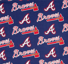 MLB ATLANTA BRAVES ALLOVER PRINT 100 COTTON FABRIC BY THE 1/2 YARD