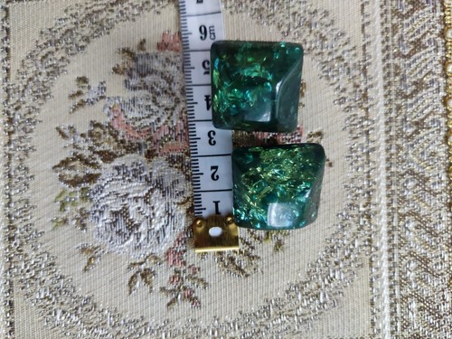 ORECCHINI a clip vintage earrings Verde Pietra - Bijioux Vintage Da Collezione - Foto 11 di 11