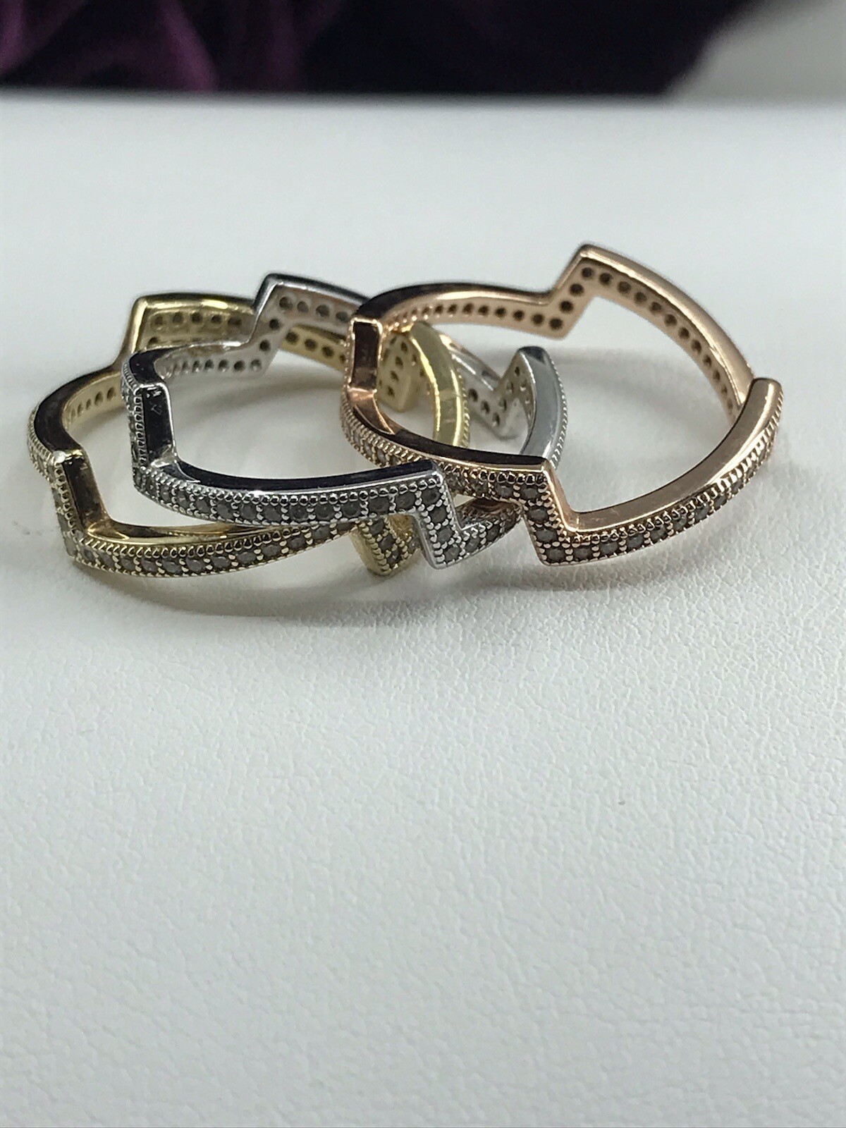 3Pc 925 Tricolor Sz8 sterling stackable ring Set … - image 12