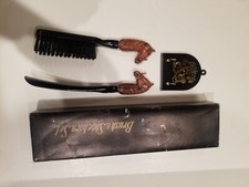 Vintage Brush  Shoe Horn Set Horse Head Handles Black Plastic Wall Plaque w/Box
