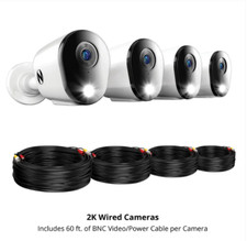 Pack of 4 Night Owl, CM-FTD4LS-B-V2, 2K 2560x1440 4MP Wired Camera with Cables