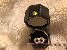 18ct Antique Gold Old Cut Diamond Synthetic Ruby double cluster engagement ring.