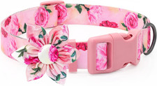Pink Floral Dog Collar with Bow Tie for Cute Cats  Dogs - Spring/Summer