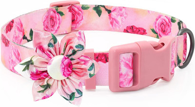 Pink Floral Dog Collar with Bow Tie for Cute Cats & Dogs - Spring/Summer