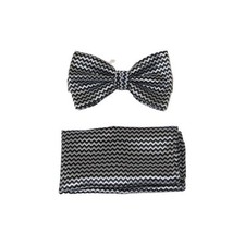 Men Bow Tie Hankie Formal Tuxedo, Business Suit BT20 Black Silver
