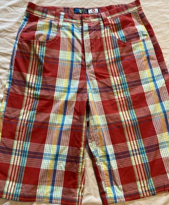 Mens Southpole Size 34 Red Blue Yellow Plaid Shorts Bermuda Baggy Shorts