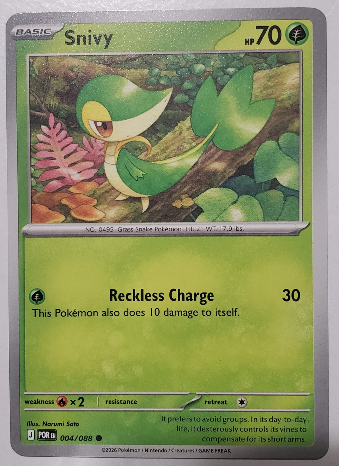 Snivy 004/088 NM / M - Perfect Order Pokemon Card - Narumi Sato Art