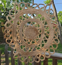 Vintage Handmade 70s Jute Rope Wall Hanging BOHO Bohemian Large 36x36 Round