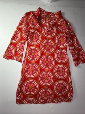 Tory Burch Red, White & Mustard Circular medallion Print Tunic