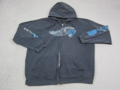 Hot Leathers Hoodie Mens 2XL XXL Black Angel Roses Biker Sweatshirt Y2K Grunge