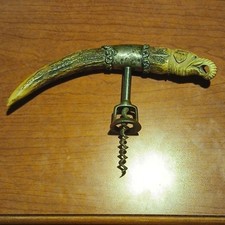 Sterling Silver Elephant Handle Stag Antler Corkscrew Animal Barware Collectible