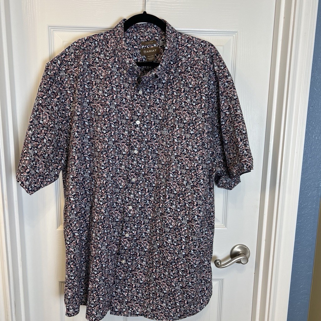 Men's Ariat Short Sleeve Shirt Hawaiian Cruise Blue/Black Floral, XL Resort
