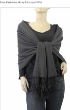   Women  s Pure Pashmina 3 Ply Solid Charcoal Shawl Wrap Scarf   28x80 in  