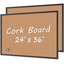 Board2by 2-Pack Cork Board Bulletin Board 24 x 36, Black Wood Framed 2x3 Corkboa