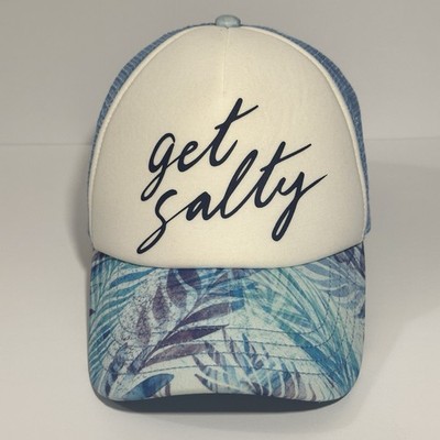 Get Salty Hat Cap Snapback Trucker White Blue Salt Life Fishing Unisex PreOwned