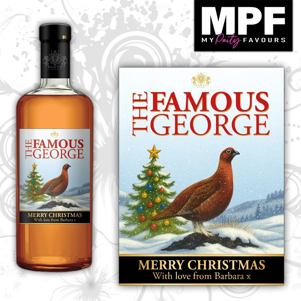 MY PARTY FAVOURS Personalised CHRISTMAS Whiskey Famous Grouse style bottle label - Any Name XMAS