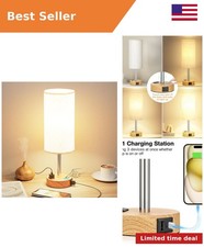Bedside Table Lamp for Bedroom - Dimmable Touch, USB A C, AC Outlet