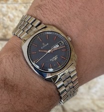Reloj Automático Suizo Años 70 Vintage Edox Diamatic 2000 Día-Fecha Raro 35mm Azul