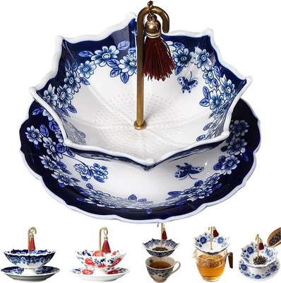 Umbrella Shape Ceramic Tea Strainer,Chinese Blue & White Porcelain Leaf Filter
