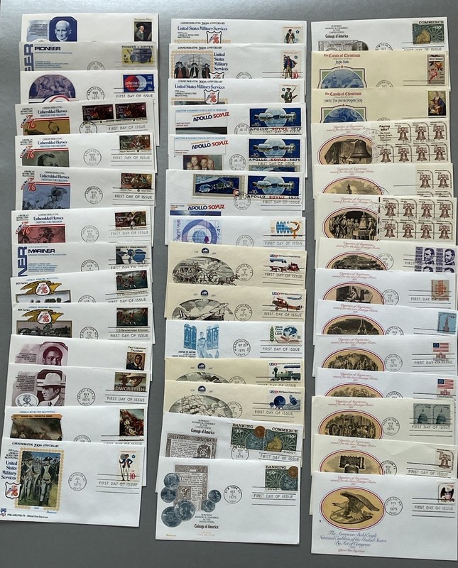 U.S. First Day Covers 1975 Lot, Apollo-Soyuz, Bicentennial, Xmas, 10c/13c