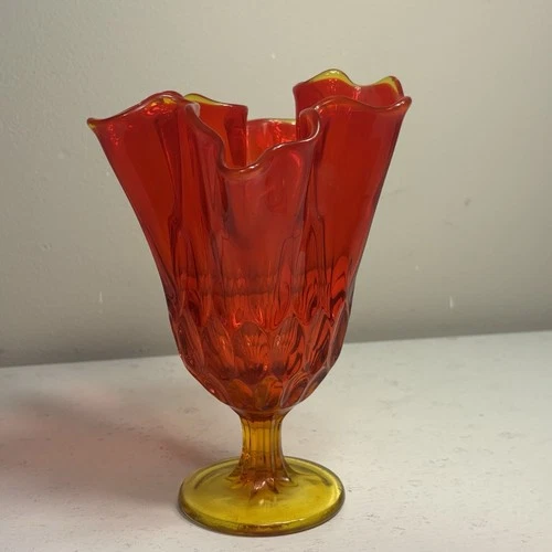 Fenton Amberina Thumbprint Handkerchief Footed Swug Glass Vase 8 1/4 T
