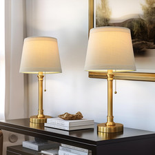 Gold Brass Table Lamp Set of 2 with White Drum Shade for Bedroom Living Room